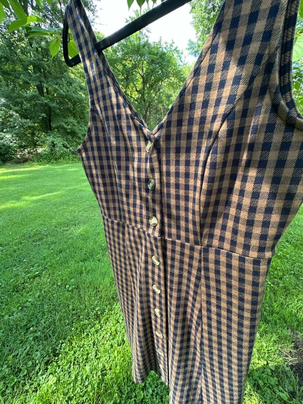 American Eagle Outfitters Womens Dress Brown and Navy Gingham Button-Front Mini - Picture 3 of 14